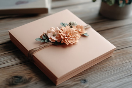 Express love with this handcrafted greeting card Textured paper, delicate pressed flowers, and an elegant cursive message create a charming, personal touch Perfect for special occasions, this unique card embodies handcrafted beauty and sincere affection A tangible and heartfelt way to show you care AI Generativeの素材