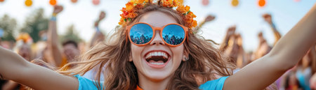 Immerse yourself in electrifying festival vibes! Friends dance harmoniously, their joy radiating in stunning photos Feel the freedom and shared connections, capturing pure empathy and vibrant energy Perfect for social media or print, these images showcase unforgettable moments of pure, unadulterated happiness AI Generativeの素材