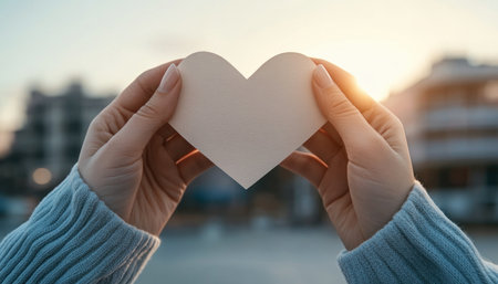 A sunset-kissed note glows with warmth, radiating deep emotional tones of love This tender image captures a heartfelt message, illuminated by golden light, conveying affection and connection Simple yet profound, the scene evokes a romantic gesture of care and intimacy in the evening light AI Generativeの素材