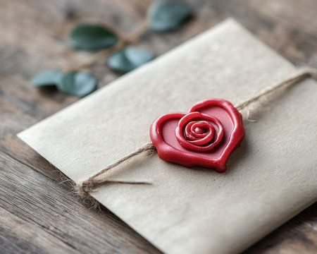 Experience timeless love with this high-resolution image A heartfelt letter sealed with a heart-shaped wax, exudes classic romance and elegance This close-up evokes profound emotions, perfect for conveying love, affection, or significant messages The blend of beauty and tradition makes it ideal for backgrounds and editorial use AI Generativeの素材