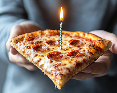 Ignite celebrations with a pizza slice topped with a sparkler! This fun, festive image is perfect for party promotions, social media, and marketing campaigns The sparkler adds a touch of magic to a simple scene, making it ideal for birthdays, events, or any occasion needing a unique and eye-catching visual AI Generativeの素材
