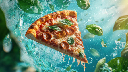Dive into gourmet pizza! Fresh basil meets savory pepperoni in dynamic, vibrant visuals perfect for food blogs and social media This culinary delight showcases artistic pizza making and innovative recipe ideas Experience the deliciousness of perfection AI Generativeの素材