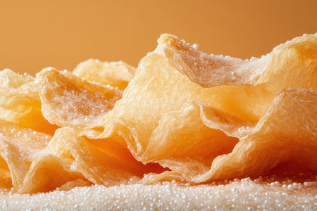 Witness the irresistible texture of baked dough, captured in a close-up Golden-brown edges hint at a delightful crunch and sweetness This image highlights intricate details and slight imperfections, each layer telling a story of a delicious treat Perfect lighting emphasizes the unique, artisanal beauty AI Generativeの素材