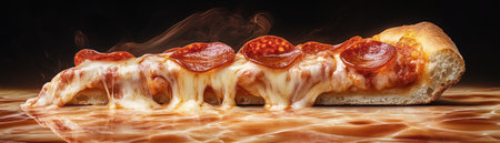 Savor a high-quality image of a delectable pizza slice Classic pepperoni, vibrant melted cheese, and a crispy crust are captured in rich detail Perfect for food blogs, menus, or social media, this photo showcases the irresistible appeal of a perfectly cooked, classic pizza delight AI Generativeの素材
