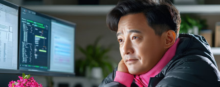 Witness a cybersecurity pro managing complex systems across multiple screens Their meticulous approach ensures compliance and prevents risks This image highlights their dedication to safeguarding digital assets and infrastructure The focused, multi-monitor setup underscores the critical role of these specialists in today's digital landscape AI Generativeの素材