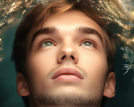 A figure stands amidst shimmering firewalls, head uplifted towards light, embodying digital security Ethereal light represents personal data protection, while the hopeful gaze suggests resilience Ideal for cybersecurity, technology, or digital art, this image captures the essence of privacy amidst digital complexity AI Generativeの素材