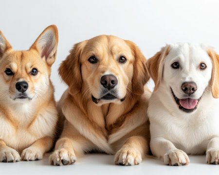Celebrate the beautiful bond of a diverse dog family in a studio setting These portraits capture their unity, affection, and deep connection, showcasing interspecies friendship Adorable and heartwarming, these images embody the joy of pet ownership and the unique love shared within a canine family AI Generativeの素材