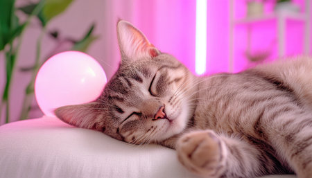Experience serenity with this image of a cat peacefully sleeping on its human's lap It beautifully captures the warmth and profound bond between humans and their pets Radiating friendship and understanding, this heartwarming depiction showcases the gentle beauty and tranquil companionship of domestic animals AI Generativeの素材