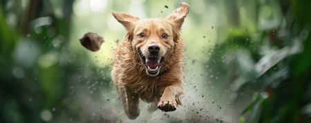Witness the vibrant energy of a dog thriving in scent training! This action shot captures a pup joyfully navigating the woods with sustainable bamboo tools The image embodies vitality and eco-friendly methods, showcasing how ethical dog training can feel natural and engaging Explore more about responsible pet care now AI Generativeの素材