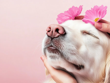 Witness tranquility as a dog receives a gentle massage, promoting wellness and calm This therapeutic touch reduces stress, enhances your bond, and creates a peaceful environment for your pet's emotional well-being Ideal for calming both pets and their owners AI Generativeの素材