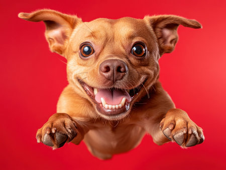 Capture pure joy with this heartwarming image of a dog leaping into its owner's arms This adorable photo embodies playfulness, affection, and the unique bond between pets and humans Experience pet happiness that's sure to melt your heart and bring a smile to your face AI Generativeの素材