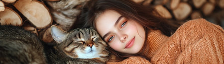 This image captures the essence of love with cuddly pets nestled in their owner's arms, radiating serenity and pure connection It's a moment of tranquility and joy, showcasing the comfort and companionship pets provide Perfect for anyone who cherishes tender moments and the unique bond with furry friends AI Generativeの素材