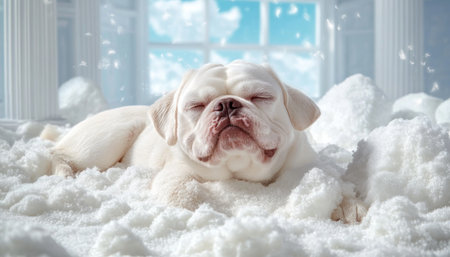 Treat your pet to a luxurious spa day! Our professional grooming service provides gentle, expert nail trimming, ensuring your furry friend feels relaxed and loved Imagine the bliss on your dog's face as they enjoy pampering in a serene, snowy setting Let us help your pet experience the ultimate in AI Generativeの素材