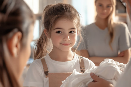 Kindness Day volunteers sort donated clothes and supplies, showcasing community support Their heartfelt dedication in organizing apparel and essentials demonstrates the strength of unity and human connection This collaborative effort makes a positive impact, supporting those in need through acts of service Their contributions are truly making a difference AI Generativeの素材