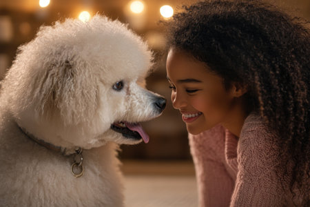 "Pet Bonding and Cuddling Routine" captures the sweet, nightly ritual of a pet owner and their dog Warm, dimly lit bedroom scenes showcase their tender connection during quiet cuddle time Perfect for home d cor, blogs, or family content, these images highlight the joy and companionship found in relaxed moments with AI Generativeの素材