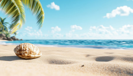 Escape to paradise with this image of a tranquil tropical beach Feel the warm breeze, see the pristine sands and crystal-clear waters Experience endless serenity with soft hues, gentle waves, and inviting golden sands This idyllic scene promises ultimate peace and tranquility Enjoy the calming view and feel the gentle AI Generativeの素材