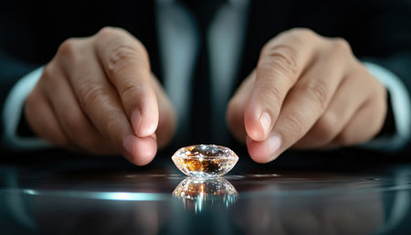 This message emphasizes ethical leadership, likening it to carefully scrutinizing a diamond's facets A leader, advocating integrity and responsible choices, makes ethical business decisions The diamond symbolizes trust, transparency, and the clarity of principled action This dedication to ethical practices reflects strength and builds confidence AI Generativeの素材