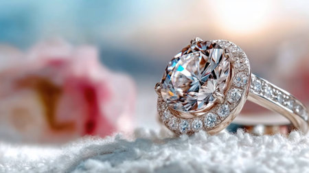 This stunning diamond ring symbolizes executive leadership and inspires couples to reach new heights Its brilliance reflects clarity of vision, while the intricate design embodies care A beautiful representation of commitment and achievement, perfect for engagements, it empowers relationships with strategy and motivation AI Generativeの素材