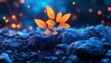 A resilient leader combats industry woes, inspiring hope with unwavering commitment Witness vibrant growth amidst bleakness, symbolizing overcoming adversity A single plant signifies new beginnings and leadership, radiating transformative potential Explore the powerful impact and potential of true leadership, a visual testament to determined growth AI Generativeの素材