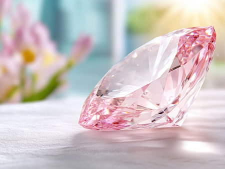This dazzling pink diamond, a beacon of luxury, shines with intricate facets Like a confident leader, it radiates brilliance, inspiring action Its unique hue and flawless cut stand out against a soft background, evoking elegance The exceptional clarity and sparkle showcase true perfection, a marvel to behold AI Generativeの素材