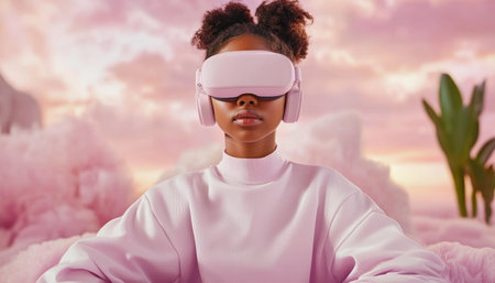 Step into the future of learning with this image of a virtual classroom Students, immersed in VR, actively participate using AI-powered tools This futuristic setup enhances engagement and collaboration, showcasing how technology reshapes education with seamless digital interactions Witness the power of AI and VR in a dynamic learning environment AI Generativeの素材