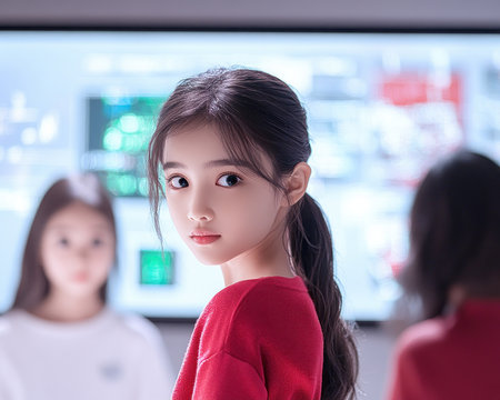 Step into the future of education with AI-powered holographic learning, interactive digital whiteboards, and immersive experiences This innovative classroom transforms learning, fostering dynamic environments and maximizing student engagement through cutting-edge visual tech and collaborative tools Discover a new era in education AI Generativeの素材