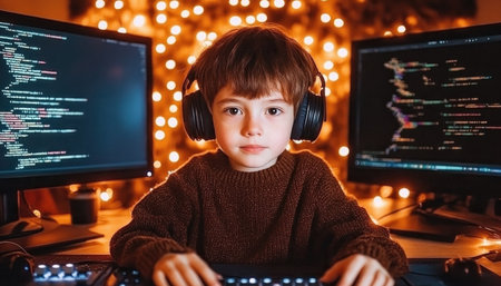 Empower your child with our hands-on coding workshop! We teach digital literacy fundamentals using real-world examples, fostering critical thinking and problem-solving skills Kids will learn basic programming while having fun, gaining digital proficiency and opening doors to future tech opportunities AI Generativeの素材