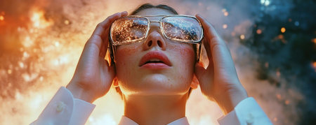 Engage with the future: a person interacts with a holographic screen displaying a research paper on digital misinformation This conceptual artwork, rendered with vibrant, futuristic visuals, invites contemplation on digital awareness and critical thinking amidst modern challenges It's a captivating glimpse into information's future AI Generativeの素材