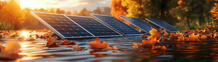 Experience the future with sustainable floating solar panels elegantly gracing a serene lake This innovative technology seamlessly blends nature and renewable energy, harnessing solar power with minimal environmental impact Witness eco-friendly electricity generation in its purest form, showcasing a harmonious balance between technology and our planet, paving the way for AI Generativeの素材