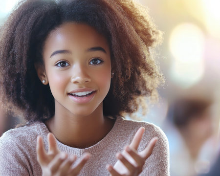 A Black female counselor empowers high school students, fostering academic and personal growth through mentorship and personalized guidance Blurred background emphasizes the supportive interaction This nurturing environment promotes inclusivity, diversity, and college readiness, building confidence and resilience The dedicated counseling services cultivate a thriving community, paving the way for brighter AI Generativeの素材