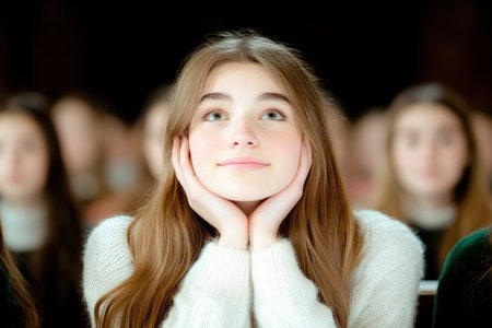 A captivating stock photo depicts engaged college students attentively listening to a lecturer and taking notes Ideal for educational materials, it showcases the essence of higher education, active learning, focus, and collaborative classroom atmosphere Representing student experience, knowledge acquisition, and peer learning, it's perfect for portraying the dedication and concentration AI Generativeの素材