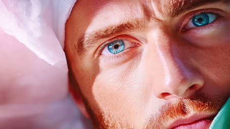 This image showcases modern male grooming with a bearded young man undergoing Botox filler treatment It highlights the commitment to anti-aging, self-care, and subtle enhancements for a rejuvenated, confident appearance The image embodies contemporary beauty standards, celebrating self-improvement and a youthful glow through Botox and fillers for a refreshed, revitalized AI Generativeの素材