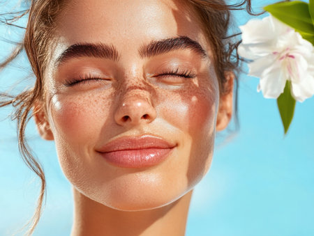 Unlock radiant beauty and inner peace This captivating portrait unveils a woman's secrets to glowing skin and self-love through mindful skincare Discover transformative well-being, create a personalized ritual, and embrace your inner beauty Be inspired to prioritize self-care and rejuvenate your complexion, radiating beauty from the inside out AI Generativeの素材