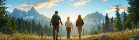 Embrace an active retirement! Hike scenic mountains with us, a vibrant elderly couple, showcasing senior wellness and unforgettable memories Discover the joy of fitness after retirement amidst breathtaking landscapes Find inspiration for outdoor adventures and a fulfilling, healthy lifestyle in nature Experience the beauty of mountain trails and create your AI Generativeの素材