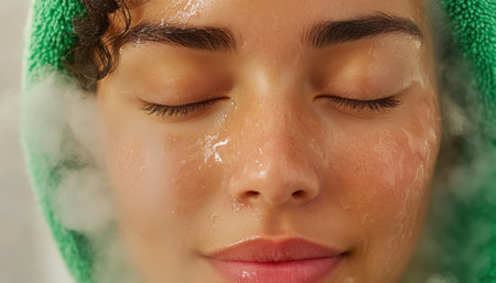 Escape to serenity with this image of a woman enjoying a blissful facial massage Skilled hands melt away tension, revealing radiant skin and promoting rejuvenation Discover the path to self-care, embrace tranquility, and nurture your inner and outer beauty Let this visual inspire moments of pampering and mindful relaxation for AI Generativeの素材