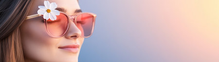 Unveil a fresh perspective with this image: a vibrant landscape reflected in a woman's glasses against a monochrome backdrop Symbolizing vision and new beginnings, explore the world's beauty through her eyes This captivating moment offers inspiration and a unique viewpoint Perfect for enhancing projects seeking to express originality AI Generativeの素材