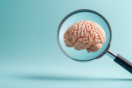 Unlock your potential with heightened insight and understanding! Explore neurological awareness and brain health through the power of your mind This captivating image of a magnifier focusing on a brain symbolizes intellectual curiosity, innovative thinking, and cognitive well-being Dive deep, discover your capacity for learning, problem-solving, and groundbreaking ideas AI Generativeの素材