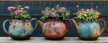 Transform your garden into a whimsical, eco-friendly oasis with repurposed kitchenware! Discover charming low-waste gardening ideas using recycled kettles, teapots, and saucepans as unique planters Breathe new life into old items, adding vintage character and promoting a greener lifestyle through sustainable gardening Embrace upcycling and enjoy the beauty of minimizing AI Generativeの素材