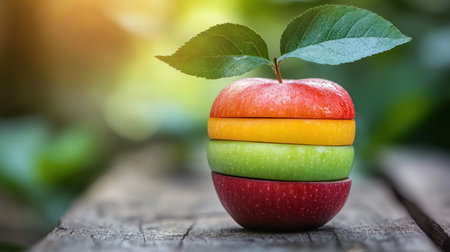 An apple, layered with "Workplace Ethics," "Ethical Investment," "Sustainable Business," and "Integrity," represents a holistic approach to ethical growth and long-term success It symbolizes integrating responsible practices like transparency, accountability, corporate governance, trust, social responsibility, employee engagement, and environmental stewardship This layered approach builds a better future for all stakeholders AI Generativeの素材