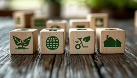 Discover the carbon credit concept through wooden blocks visualizing CO2 reduction and sustainable investment Explore eco-friendly finance, offsetting initiatives, and global warming solutions Learn about renewable energy, sustainable development, and reducing carbon footprints Promote climate action, protect our planet, and embrace innovative financial strategies for a safer, greener tomorrow Act AI Generativeの素材