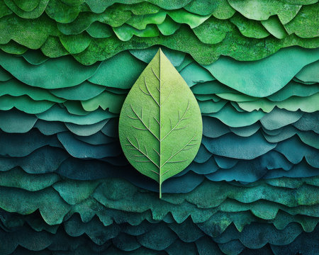 Highlighting environmental responsibility, this image features a green paper leaf balancing CO2 emissions, symbolizing net-zero carbon Ideal for climate change initiatives, renewable energy campaigns, and conservation efforts, it powerfully communicates a commitment to a greener future Perfect for websites and social media, this visually striking design promotes eco-friendly practices and AI Generativeの素材
