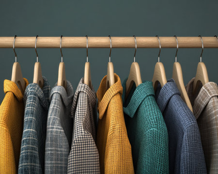 Discover sustainable style with our linen clothing collection, ethically displayed on a rack Championing slow fashion and zero-waste principles, we offer timeless, durable pieces as a conscious alternative to fast fashion Elevate your wardrobe with garments prioritizing quality, environmental responsibility, and lasting style, fostering a future where fashion respects our AI Generativeの素材