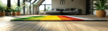 Step into a modern, eco-conscious living room where style meets sustainability Energy-efficient appliances, clearly marked with vibrant rating labels, take center stage This image showcases informed consumer choices empowering a greener future, promoting energy-conscious homes and interior design Visualize a brighter, eco-friendly lifestyle where sustainability seamlessly integrates with beautiful design AI Generativeの素材