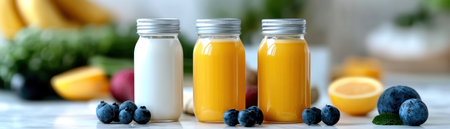 Fuel your vibrant life with delicious and nutritious bottled fruit and vegetable smoothies! Discover recipes packed with essential nutrients and antioxidants for a healthier lifestyle Perfect for breakfast, snacks, or post-workout fuel, these refreshing, homemade blends unlock energy and vitality Embrace the taste of fresh ingredients and stay energized! AI Generativeの素材