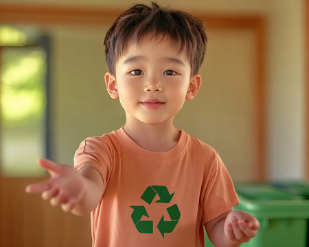 A hand draws a green recycling symbol on a chalkboard, representing environmental education for children and sustainability The image embodies eco-conscious learning, promoting a greener planet through art and responsible resource management It highlights the connection between youth, art, and environmental awareness, encouraging eco-friendly practices for a sustainable future We AI Generativeの素材