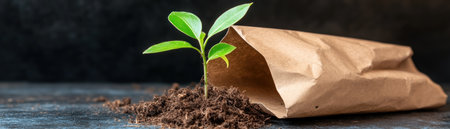 A tiny sprout emerges from recycled paper, a powerful symbol of sustainability and eco-responsibility This image captures new life blossoming from repurposed materials, embodying environmental awareness and the circular economy Ideal for illustrating conservation, renewable resources, and waste reduction, it promotes hope, renewal, and the importance of protecting our planet AI Generativeの素材