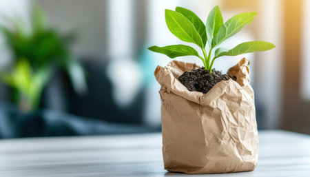 Embrace sustainable living with a vibrant sprout symbolizing zero waste and a plastic-free existence Discover the beauty of eco-conscious choices as a tender seedling represents renewal and responsibility Inspire others with simple, earth-friendly solutions to reduce our environmental footprint Join the movement toward a greener future by adopting a minimalist AI Generativeの素材