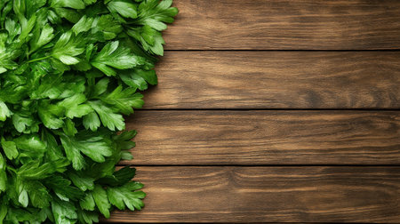 Evoke healthy eating with this rustic wooden backdrop featuring fresh salad ingredients viewed from above Perfect for health blogs and culinary promotions, the vibrant image highlights organic food preparation Natural textures and bright colors emphasize freshness, ideal for illustrating vegan diets, farm-to-table concepts, and healthy recipes Showcase the beauty and AI Generativeの素材