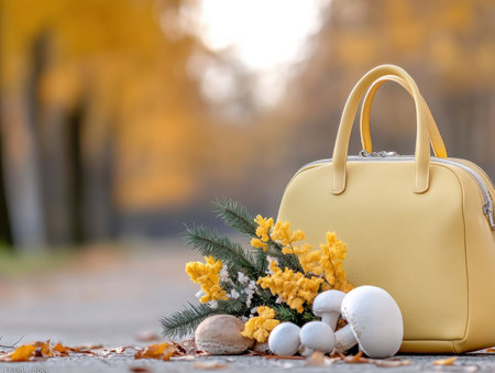 Experience the future of fashion with this Mushroom leather handbag A stylish, sustainable, and vegan alternative to traditional leather, it blends nature-inspired design with ethical luxury Perfect for conscious consumers, this eco-friendly accessory offers a sophisticated and environmentally responsible choice Upgrade your style with this innovative and earthy bag today! AI Generativeの素材