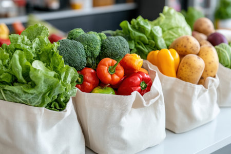 Live sustainably with our vibrant collection promoting zero-waste living Discover reusable bags overflowing with fresh, organic produce from local farmers Embrace eco-friendly choices, reduce waste, and support your community Explore plastic-free shopping and sustainable practices for a healthier you and a greener future Shop local, eat organic, and make a AI Generativeの素材